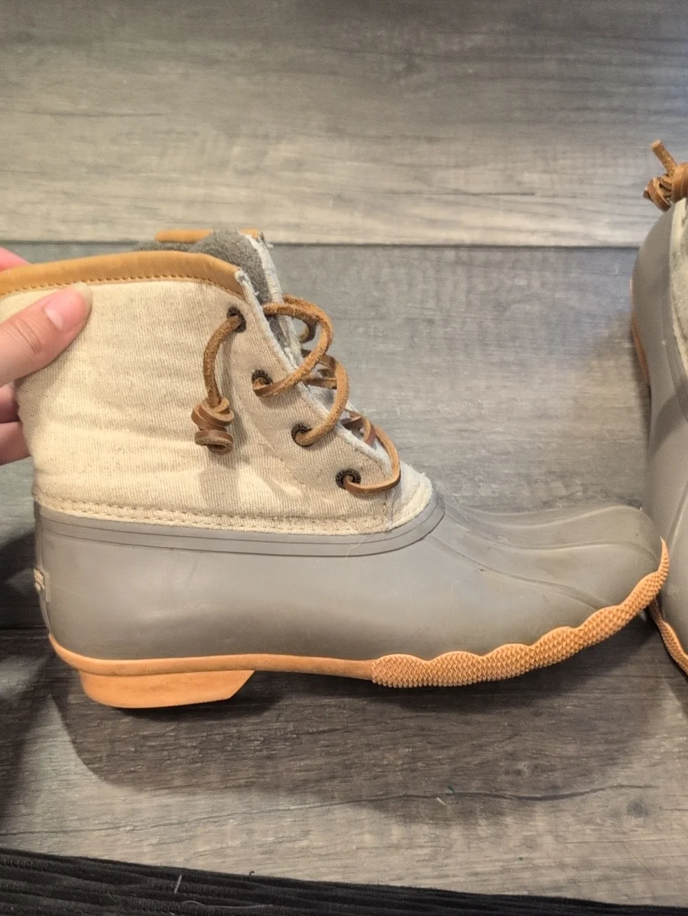 Sperry Gray and Tan Waterproof Lace-Up Duck Boots - Picture 3 of 5